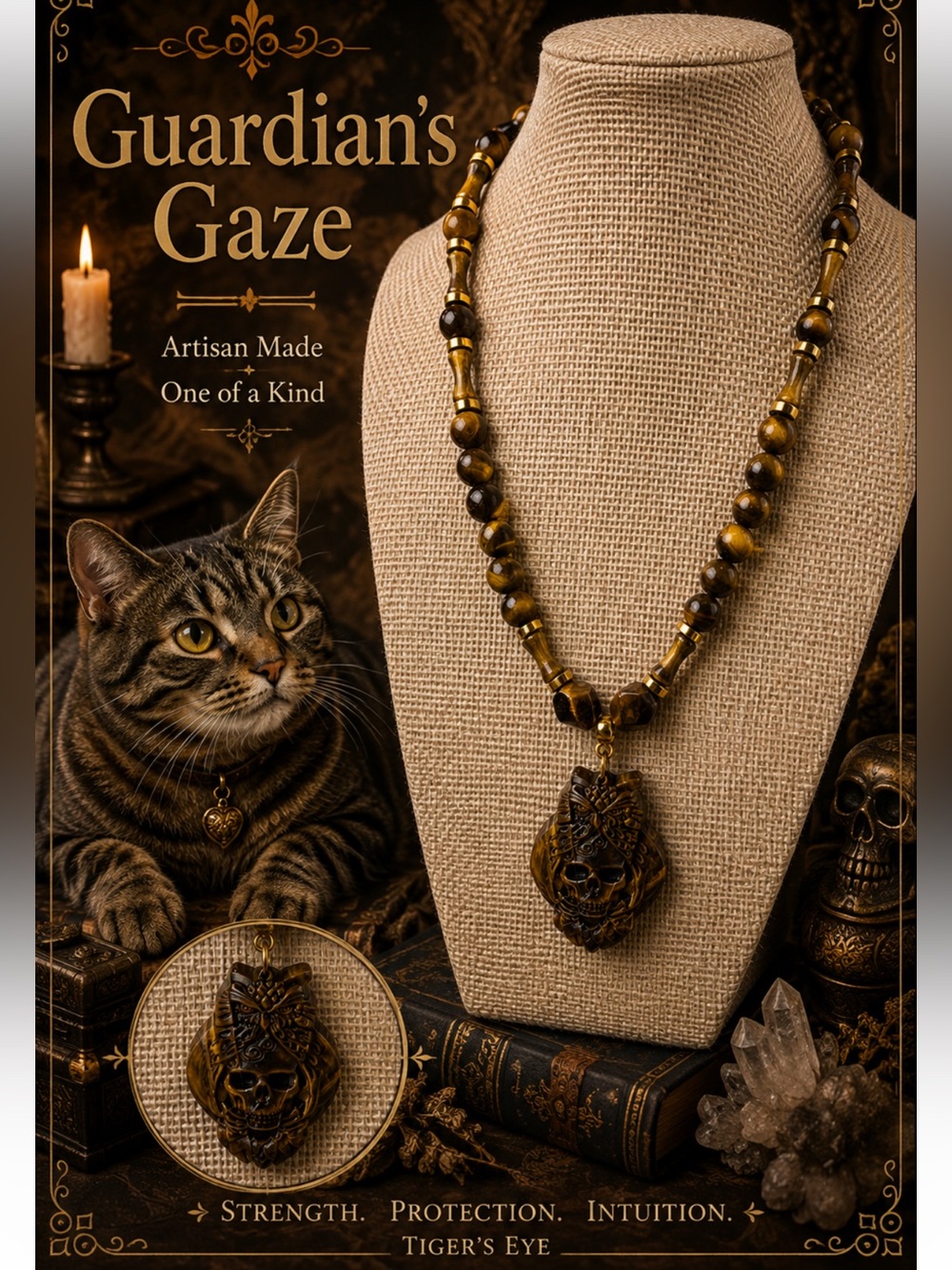 Artisan Guardian's Gaze Tiger Eye Pendant Necklace